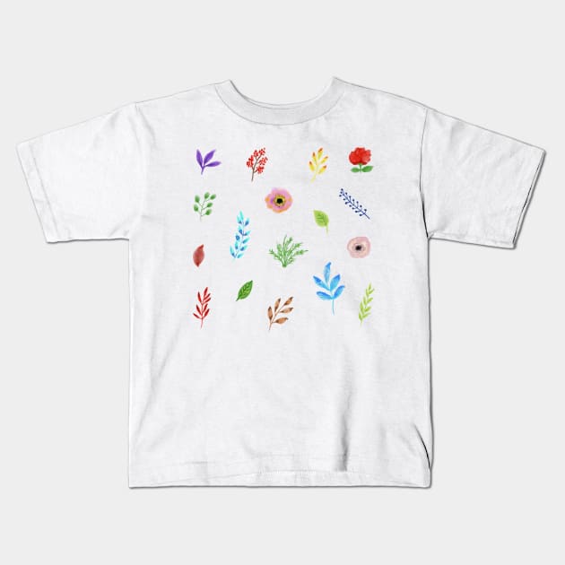 Watercolor floral sticker pack Kids T-Shirt by Ranp